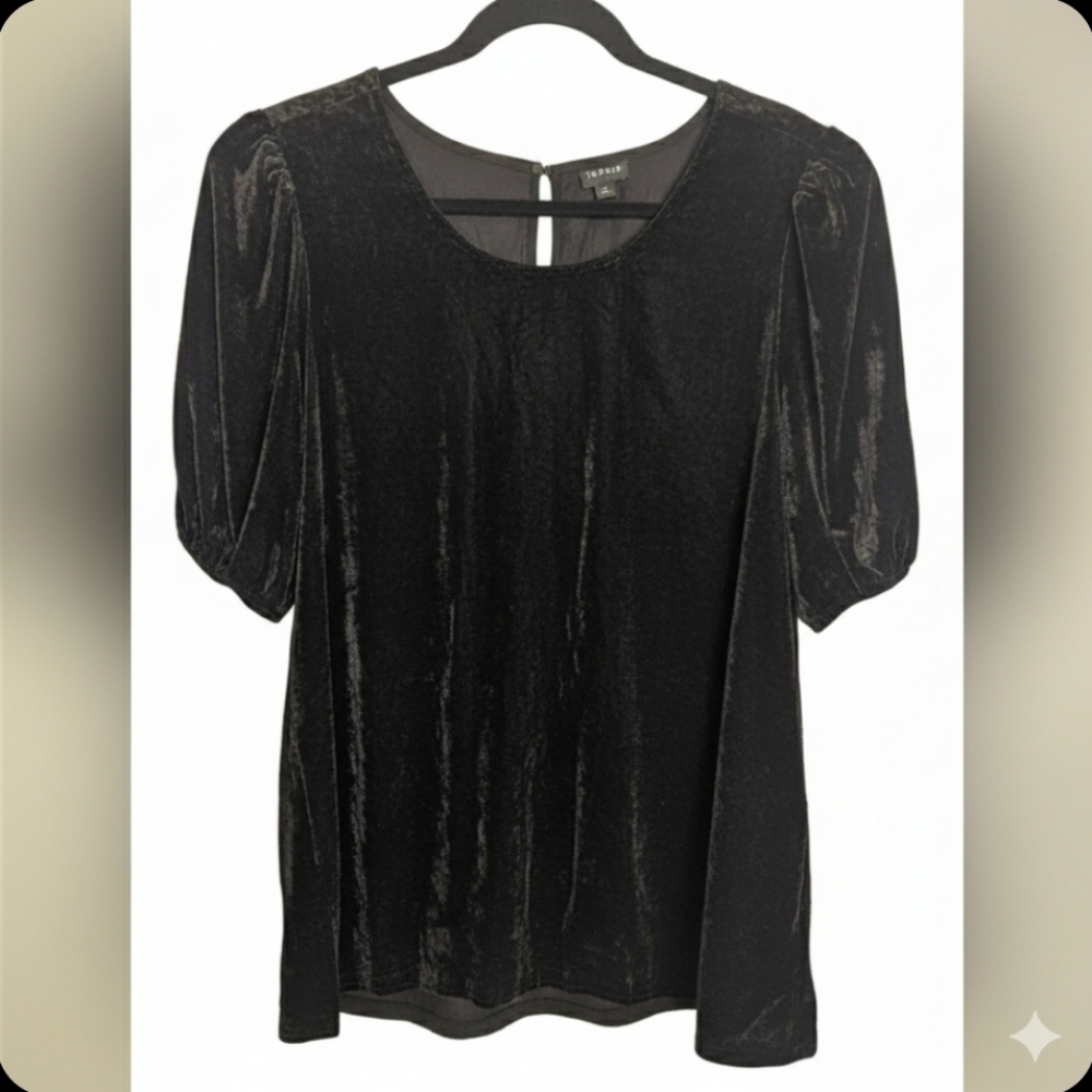 Torrid Black Velvet Puff Sleeve Top Plus Size 2X Short Sleeve Blouse NWT